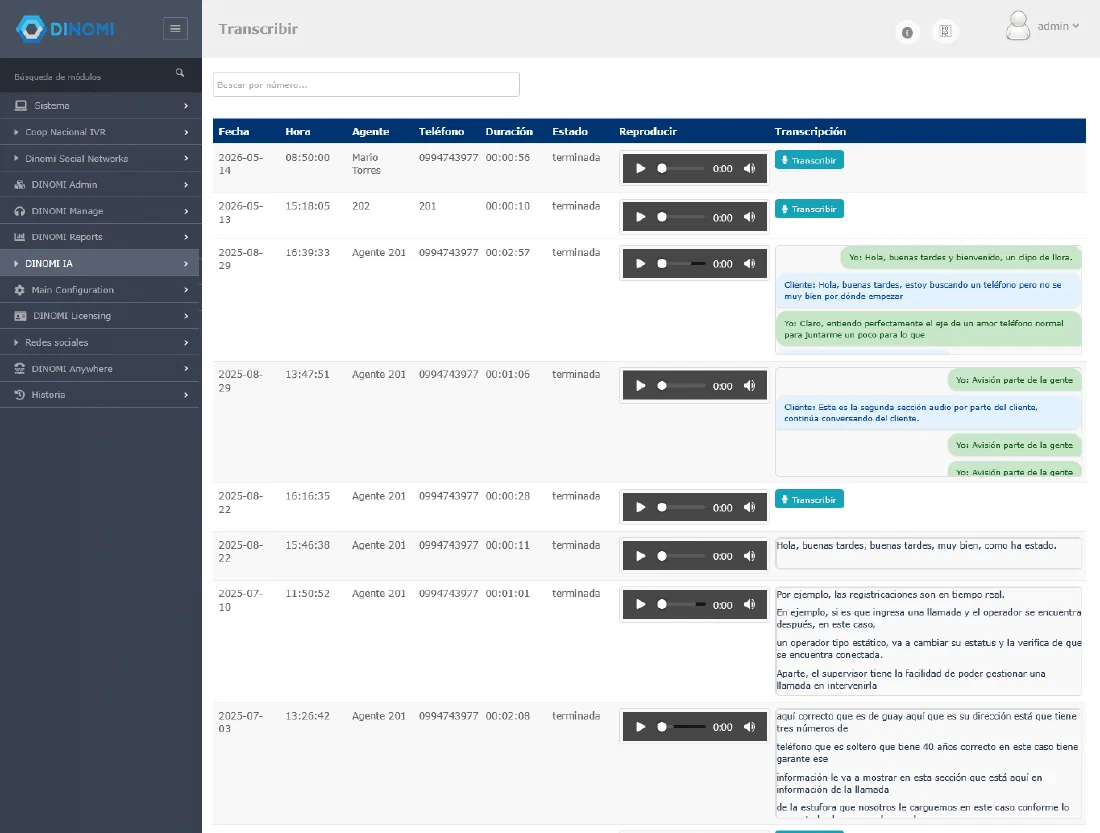 Call recording and automatic transcription